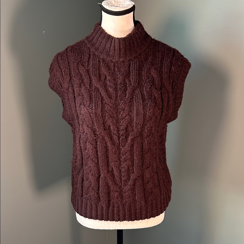 a new day Cable Knit Sleeveless Turtleneck Sweater Vest - Dark Brown